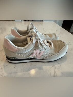 New Balance Women's Cream Sneakers with Pink and Leopard Accents